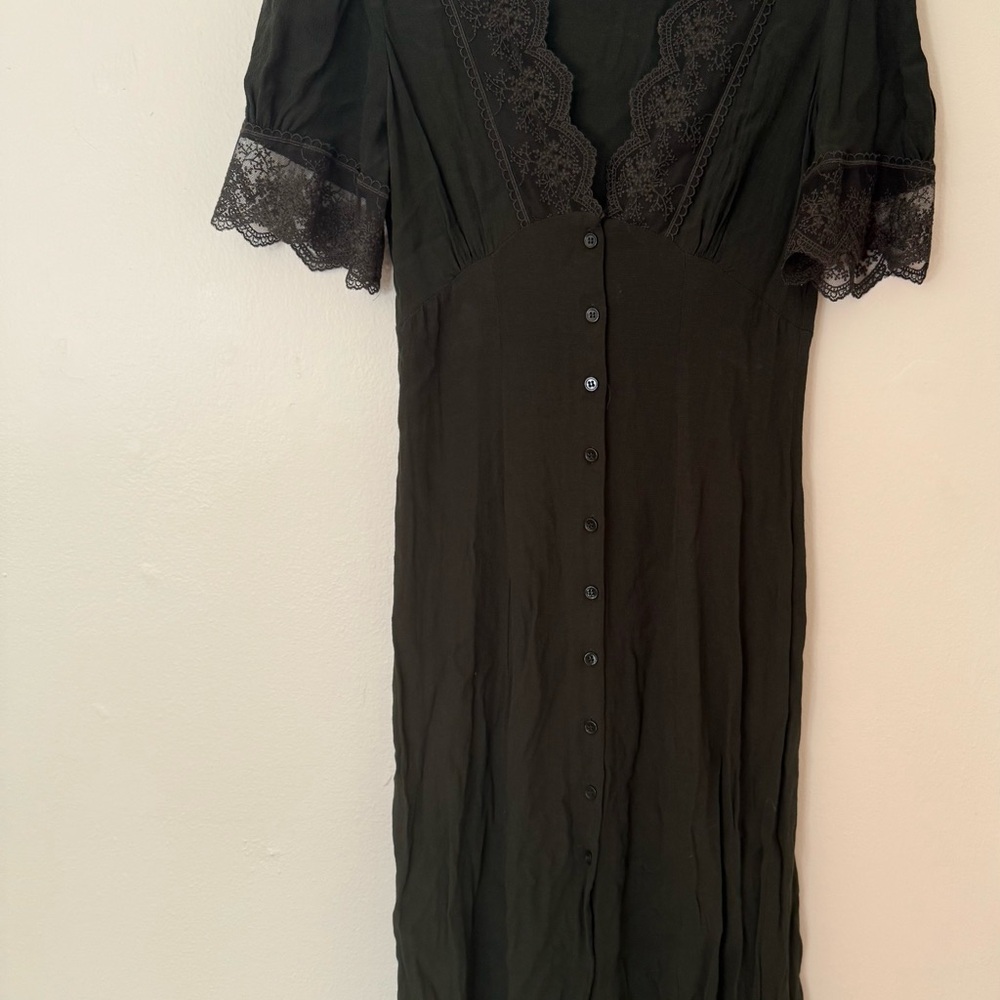 Zara Dark Green Lace Button-Up Dress
